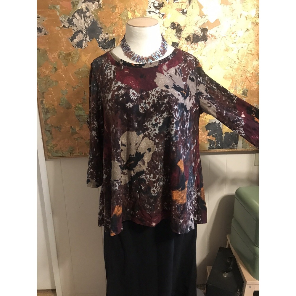 Through the Country Door Abstract Floral SUPER Soft Hi-Low 3/4 Sleeve Tunic XL